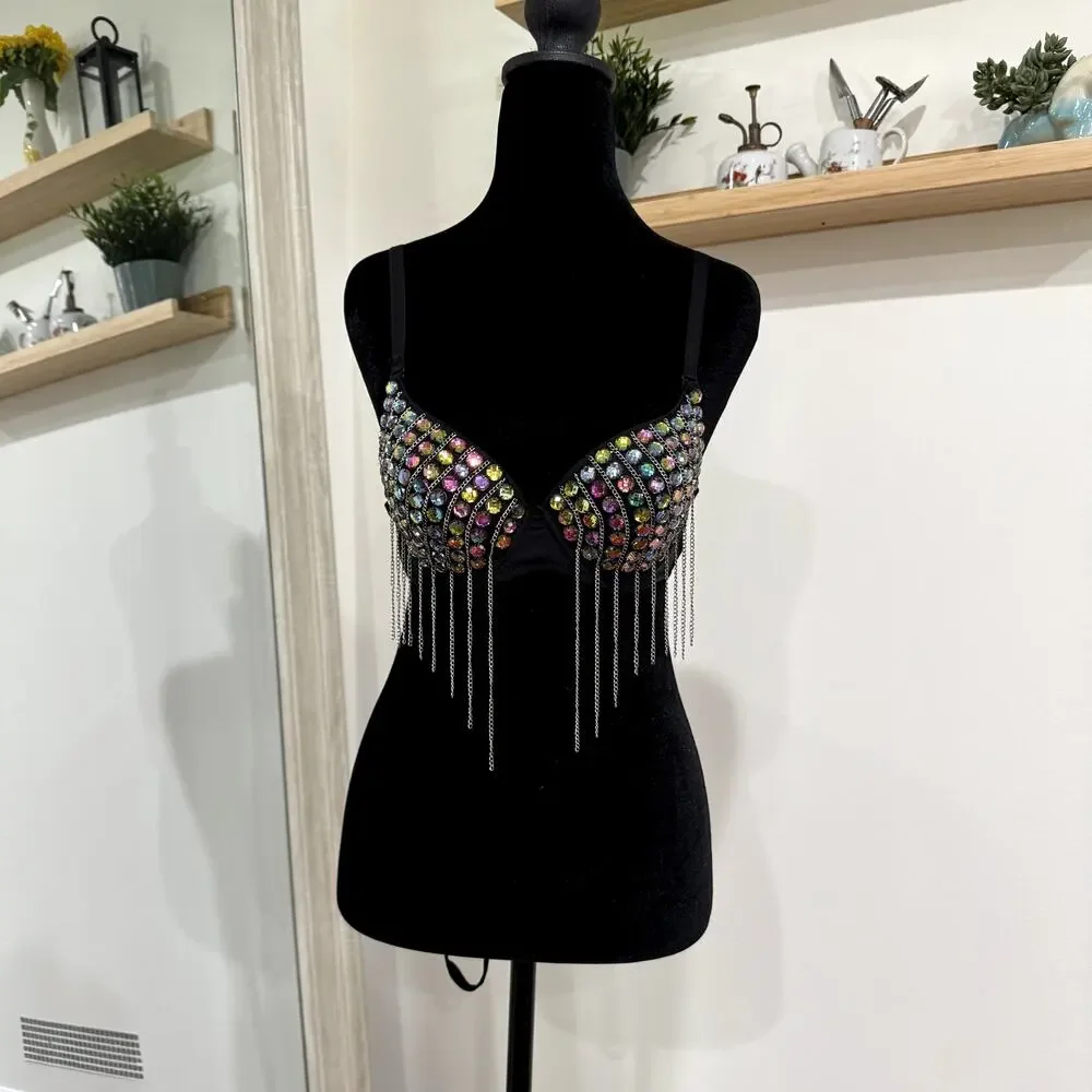 Bejeweled Bedazzled Festival Bra Size Medium, B Cup - Picture 2 of 4